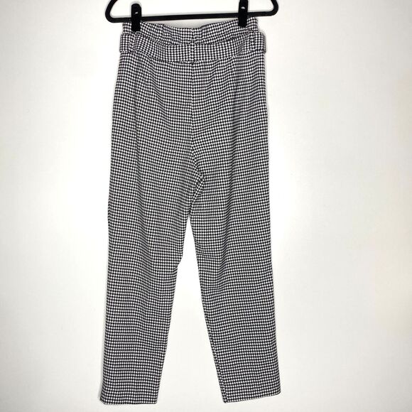 H&M Houndstooth High Waist Paperbag Belted Ankle Pant Women's Size 8 - Picture 7 of 8